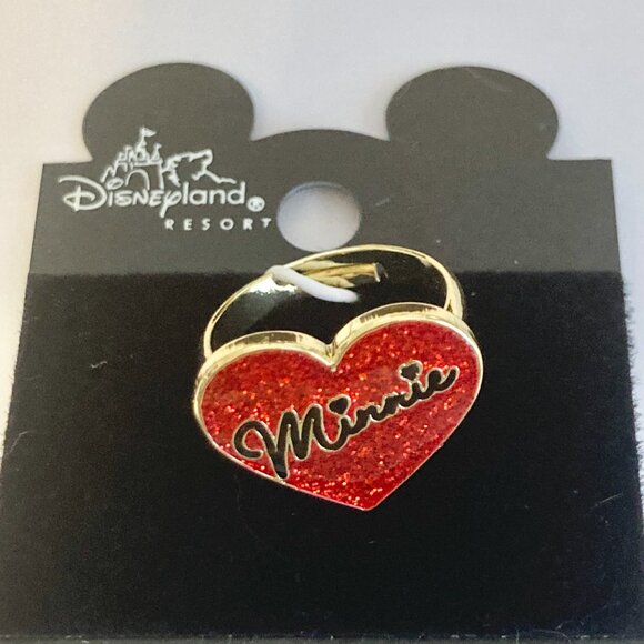 Vintage Disney Minnie Mouse Heart Ring Size 7 8 Signed Adjustable Red Enamel - Picture 3 of 12